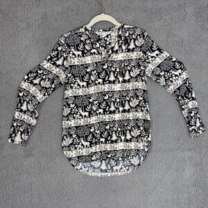 Woolrich Women’s‎ Sz S Woodland Print In Charcoal/Cream Longsleeve Top